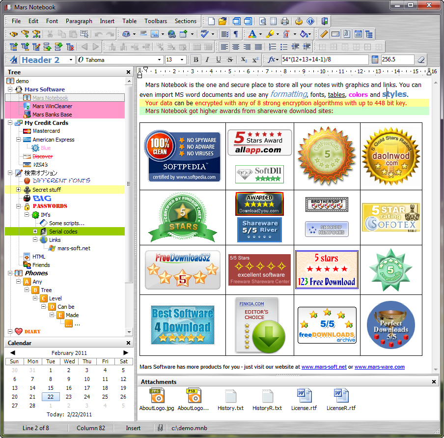 Mars Notebook 2.0 software screenshot