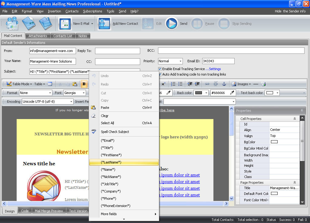 Mass Mailing News Free Edition 2.0.0.8 software screenshot