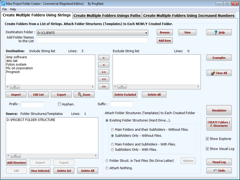 Mass Project Folder Creator 5.00 software screenshot