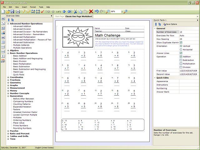 Math Resource Studio 6.0.1.2 software screenshot