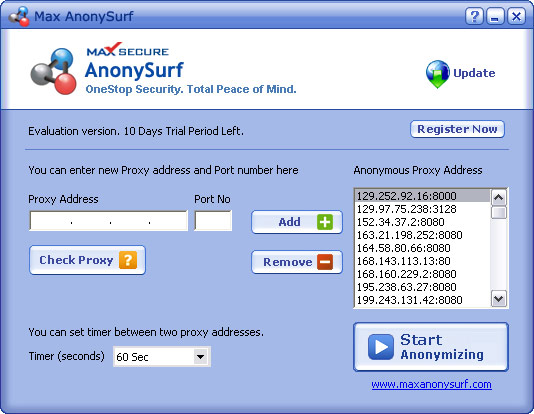 Max AnonySurf 1.9 software screenshot