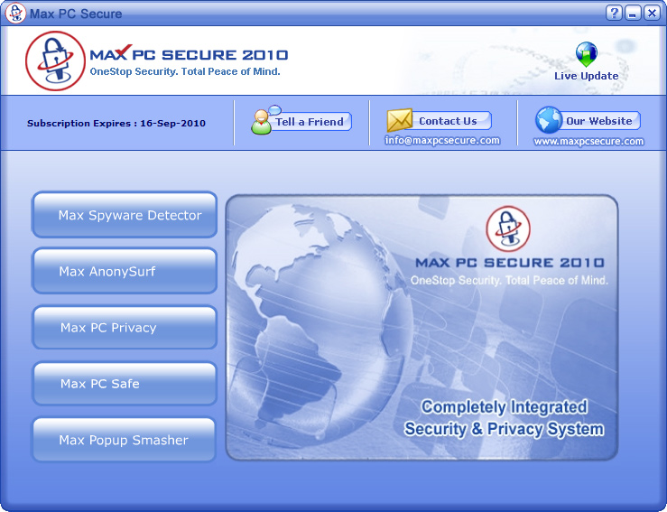 Max PC Secure 19.0.1.6 software screenshot
