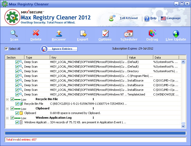 Max Registry Cleaner 6.0.0.046 software screenshot