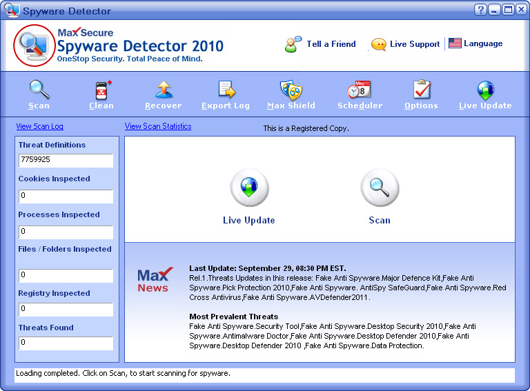 Max Spyware Detector 19.0.2.016 software screenshot