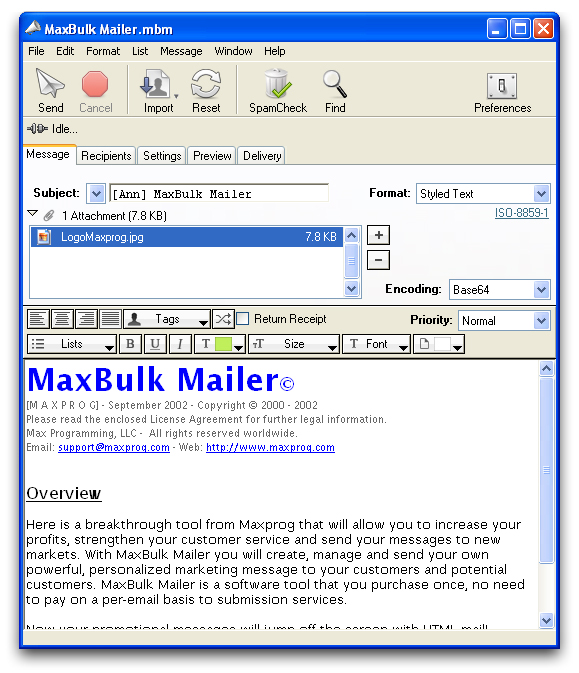 MaxBulk Mailer 8.5.5 software screenshot