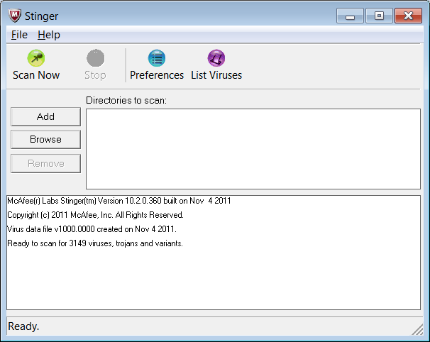 McAfee Stinger 12.1.0.2417 software screenshot