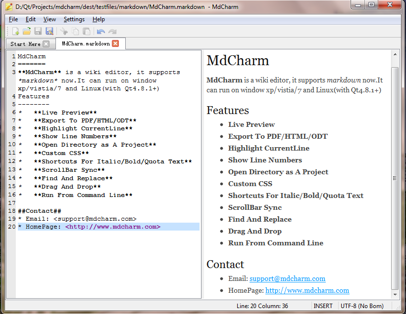 MdCharm 1.1.0 software screenshot