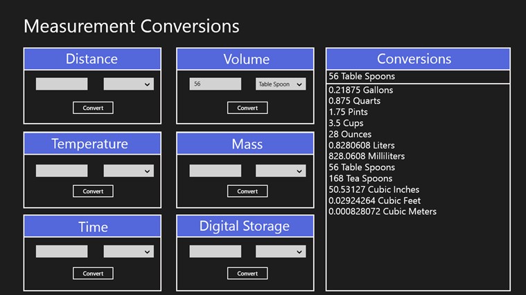 Measurement Conversions 1.0.0.5 software screenshot