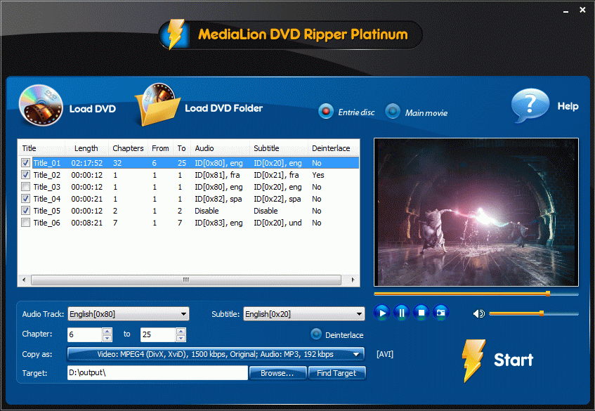 MediaLion DVD Ripper 2012 7.9.4 software screenshot