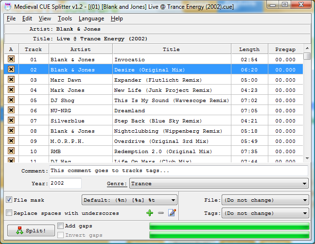 Medieval CUE Splitter 1.2 software screenshot