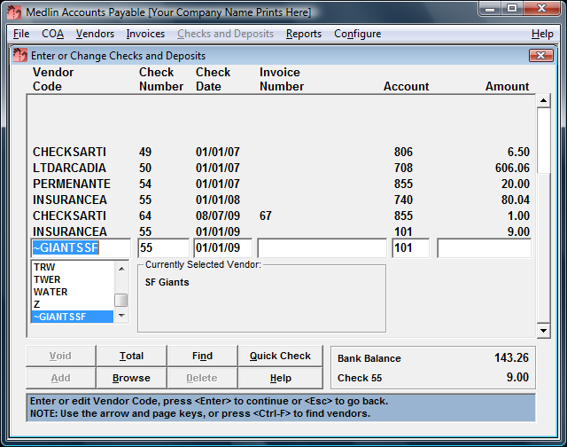 Medlin Accounts Payable 2012 software screenshot