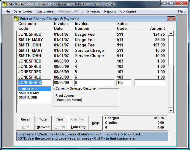 Medlin Accounts Receivable & Invoicing 2012 software screenshot