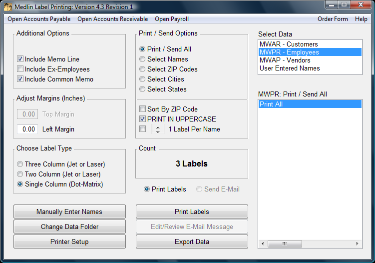 Medlin Label Printing 2012 software screenshot