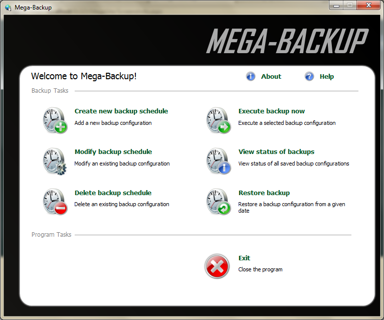 Mega-Backup 1.00 software screenshot