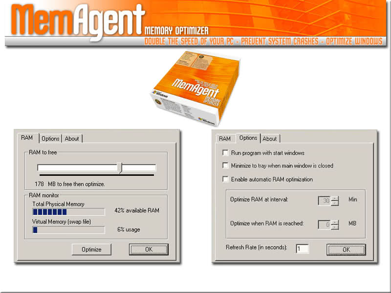 MemAgent PC Memory Optimizer 3.8 software screenshot