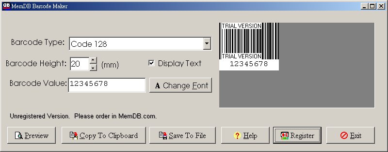 MemDB Barcode Maker 1.0 software screenshot