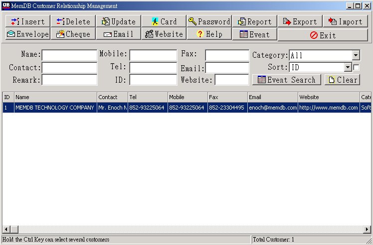 MemDB Customer Relationship Management 1.0 software screenshot