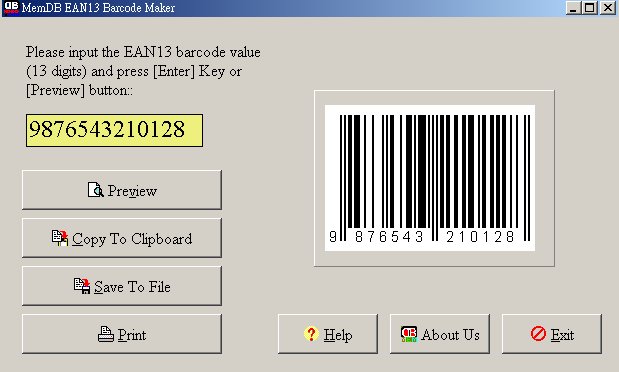 MemDB EAN13 Barcode Maker 1.0 software screenshot