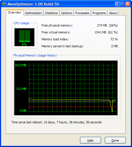 MemOptimizer 3.55 software screenshot
