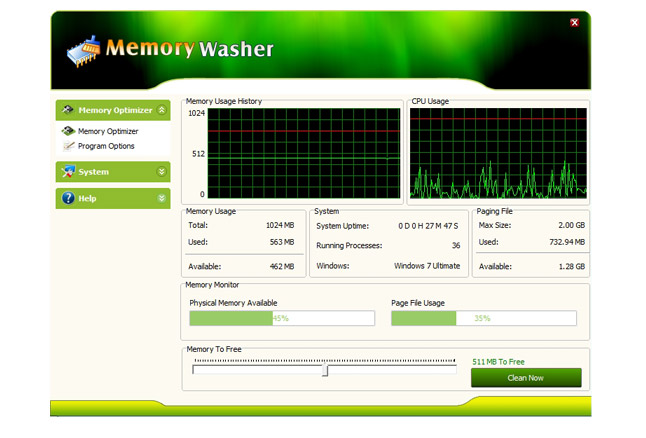 Memory Washer 7.1.0 software screenshot