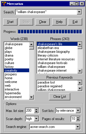 Mercurius 3.01 software screenshot