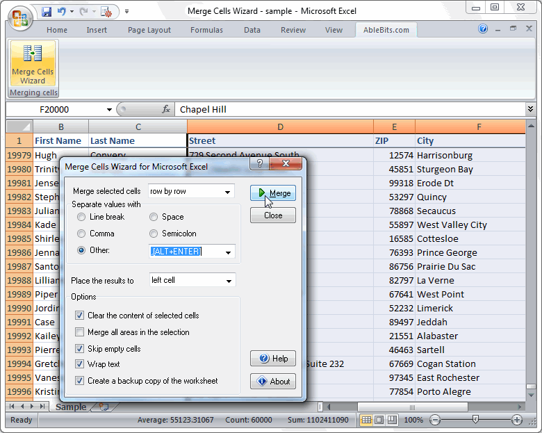 Merge Cells Wizard for Excel 3.0.3.100 software screenshot