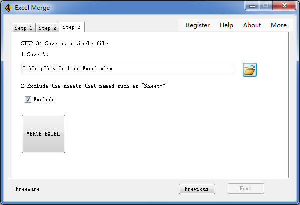 Merge Excel 1.0.2.10 software screenshot
