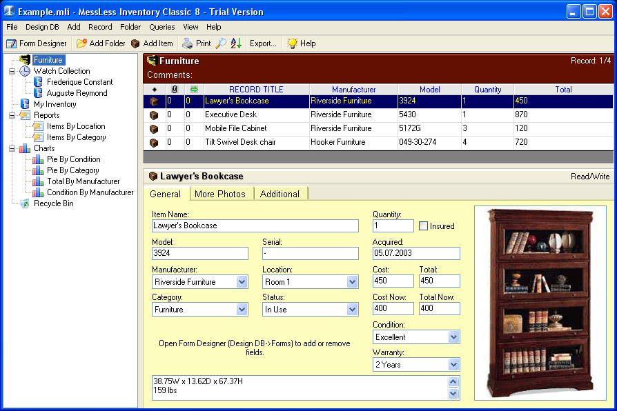 MessLess Inventory 8 software screenshot