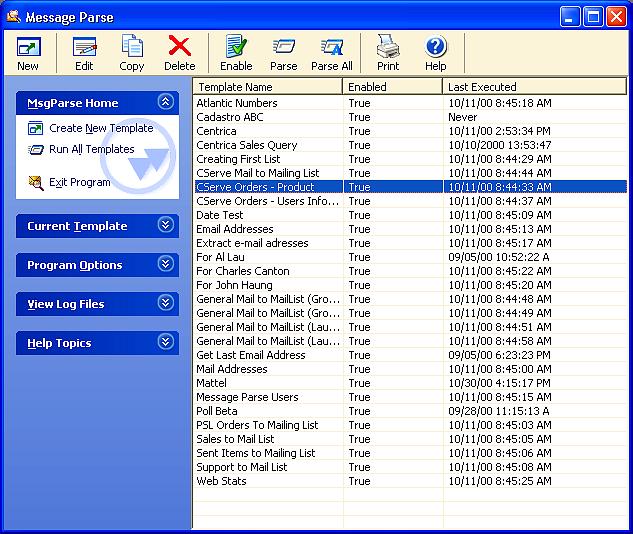 Message Parse 3.40 software screenshot