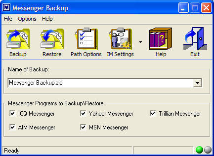 Messenger Backup 3.5 software screenshot