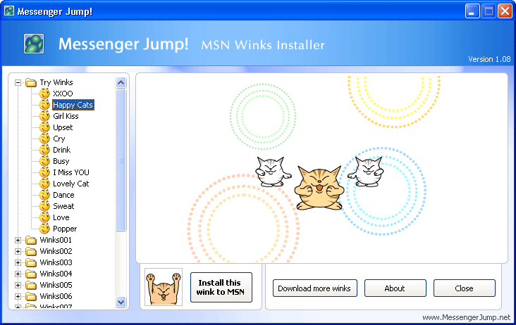 Messenger Jump! MSN Winks Installer 1.22 software screenshot