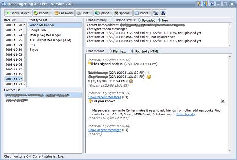 MessengerLog 360 7.61 software screenshot