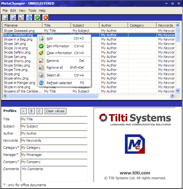Meta Changer 1.0 software screenshot