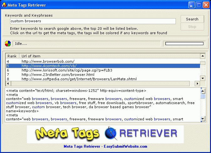Meta Tags Retriever 1.1 software screenshot