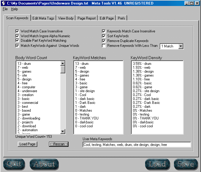 Meta Tools 1.62 software screenshot