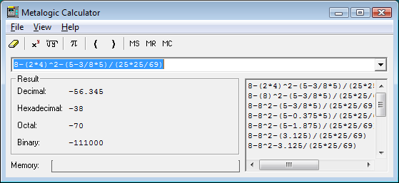 Metalogic Calculator 3.3 software screenshot