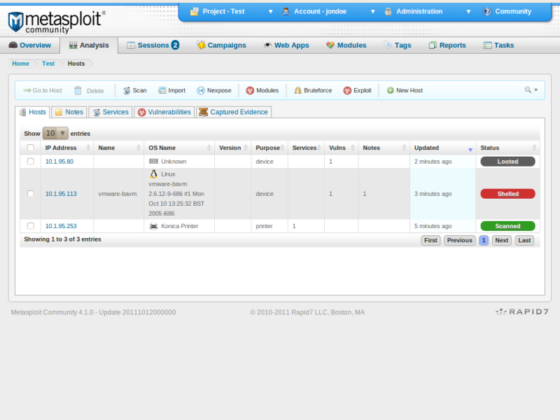 Metasploit Community 4.13.1.0 software screenshot