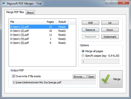 Mgosoft PDF Merger 9.0.1 software screenshot