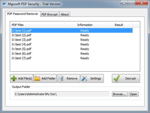 Mgosoft PDF Security 9.4.11 software screenshot