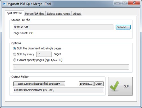 Mgosoft PDF Split Merge SDK 9.0.1 software screenshot
