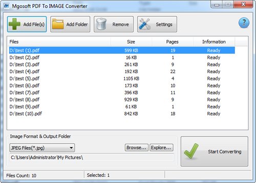 Mgosoft PDF To Image Converter 11.4.0 software screenshot