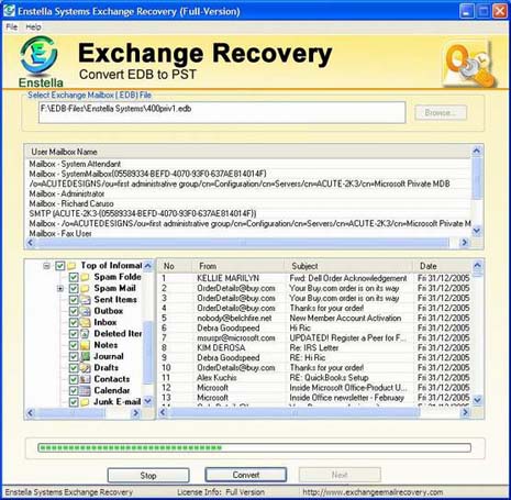 Microsoft Exchange Server Recovery Tool 2.0 software screenshot