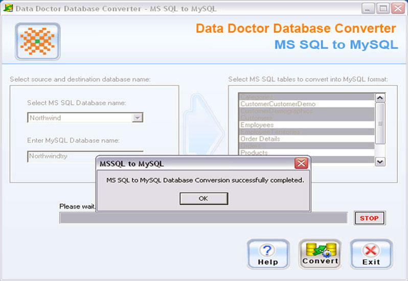 Microsoft SQL Database Conversion Tool 2.0.1.5 software screenshot