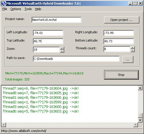 Microsoft VirtualEarth Hybrid Downloader 7.9 software screenshot