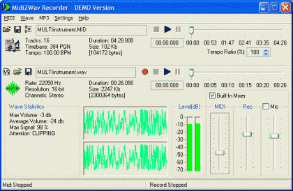 Midi2Wav Recorder 3.61 software screenshot