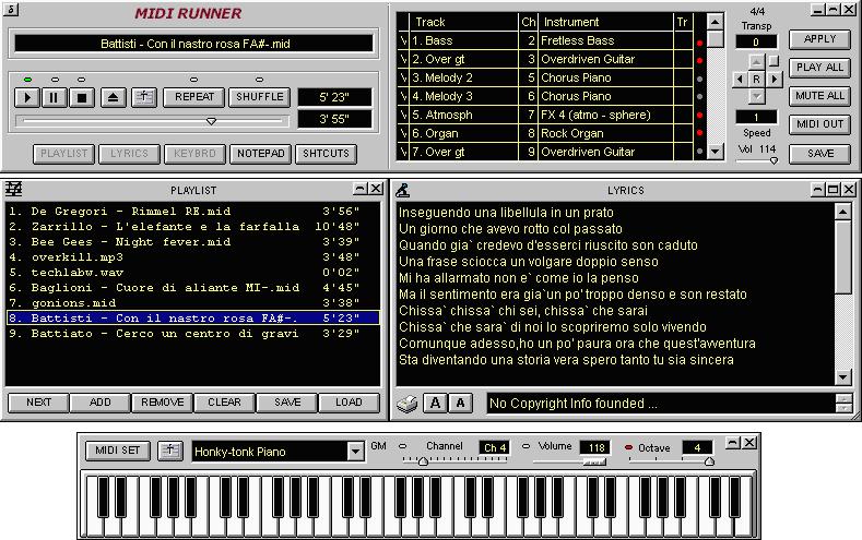 MidiRunner 1.39.0.3 software screenshot