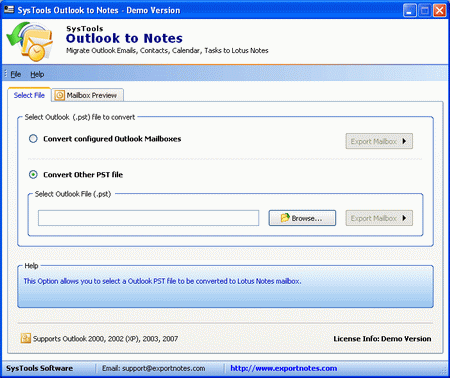 Migrate PST to Lotus Notes 6.0 software screenshot