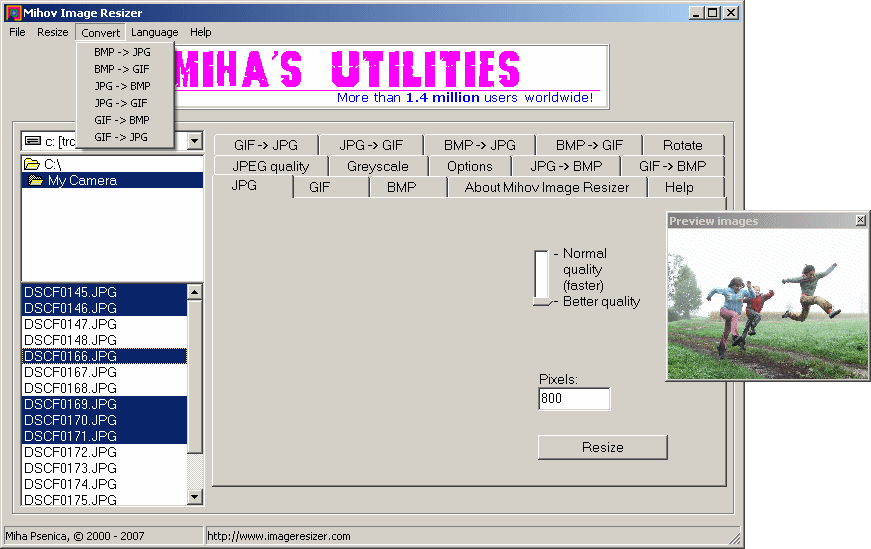 Mihov Image Resizer 1.2 software screenshot