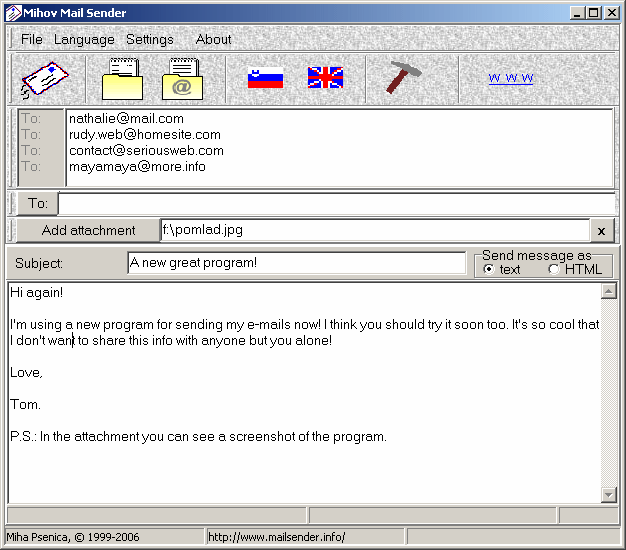 Mihov Mail Sender 0.8 software screenshot