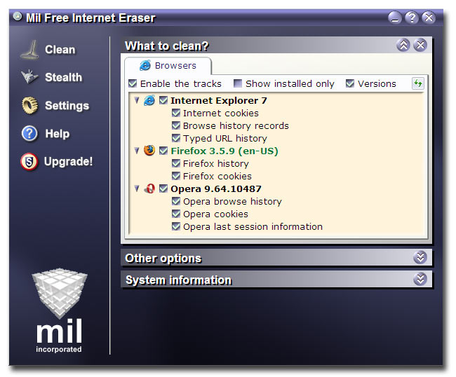 Mil Free Internet Eraser 4.0 software screenshot